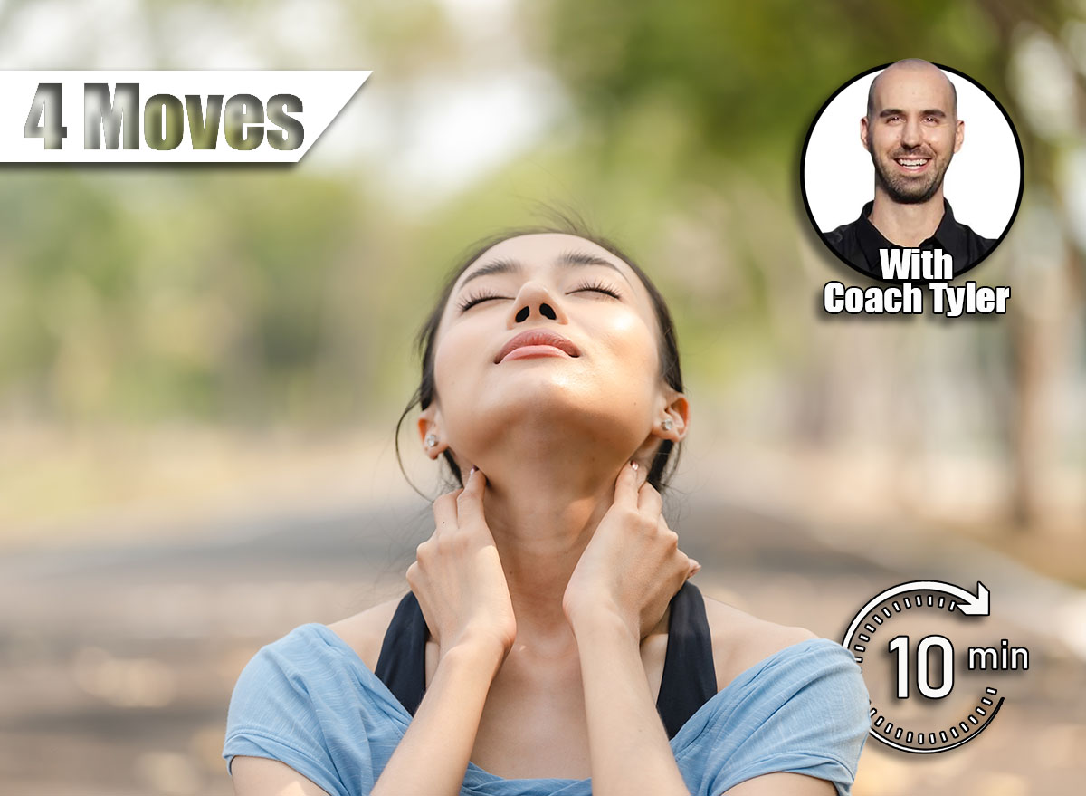 Asian woman stretching body and neck after jogging exercise at park in the city. Attractive athlete girl in sportswear enjoy outdoor lifestyle sport training fitness running workout in morning summer. 4 Best Standing Exercises To Firm Your Neck and Jawline in 30 Days. Cover