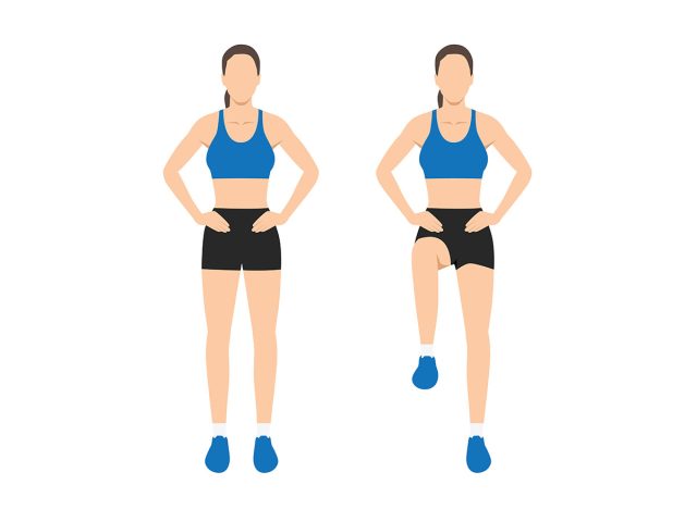 Woman doing exercise with Single leg hip Rotation posture. Hip and leg. Flat vector illustration isolated on white background