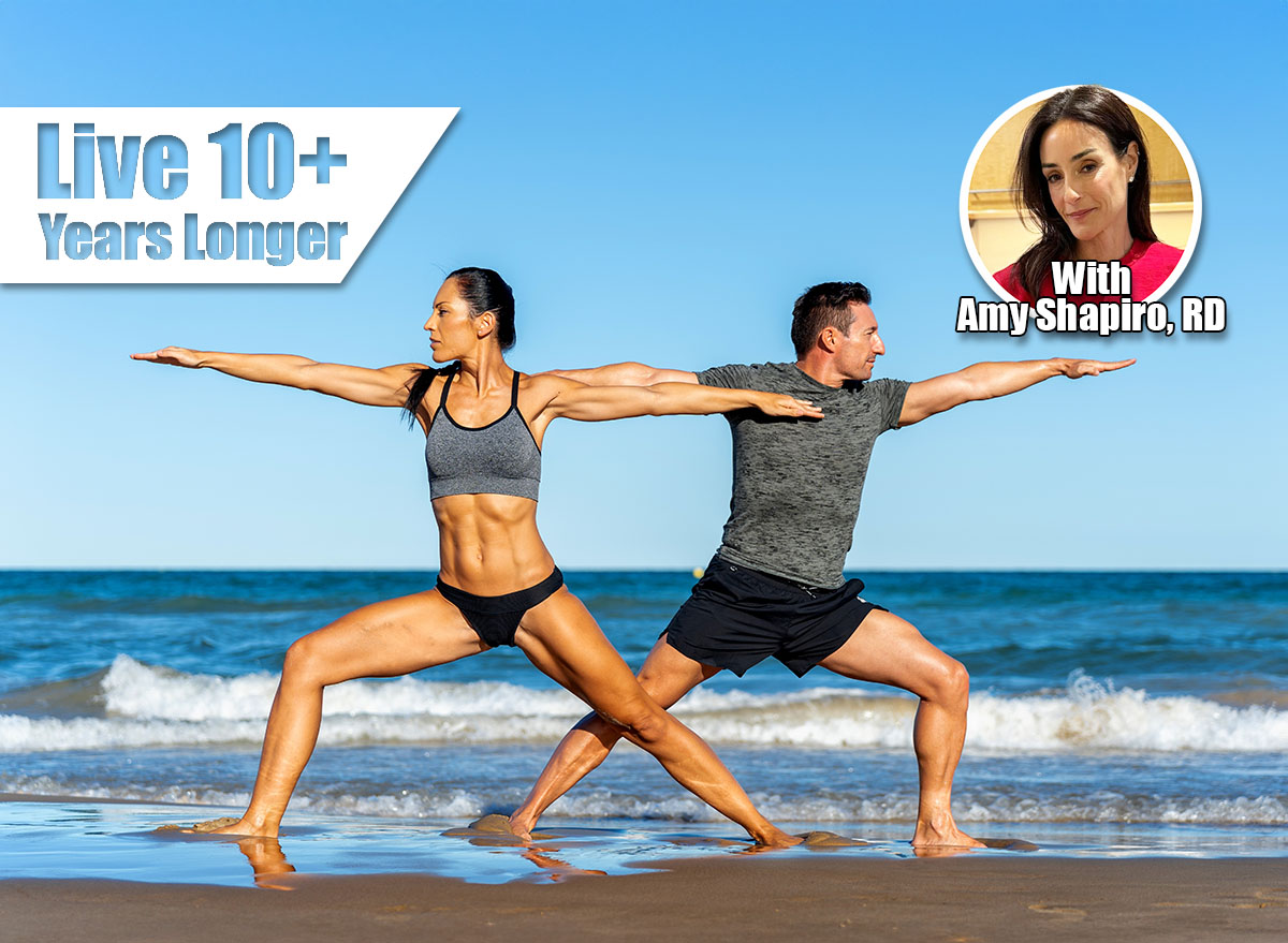 If You Do These 8 Things Daily After 50, You'll Live 10+ Years Longer Middle aged couple exercising together on the beach this summer. Cover