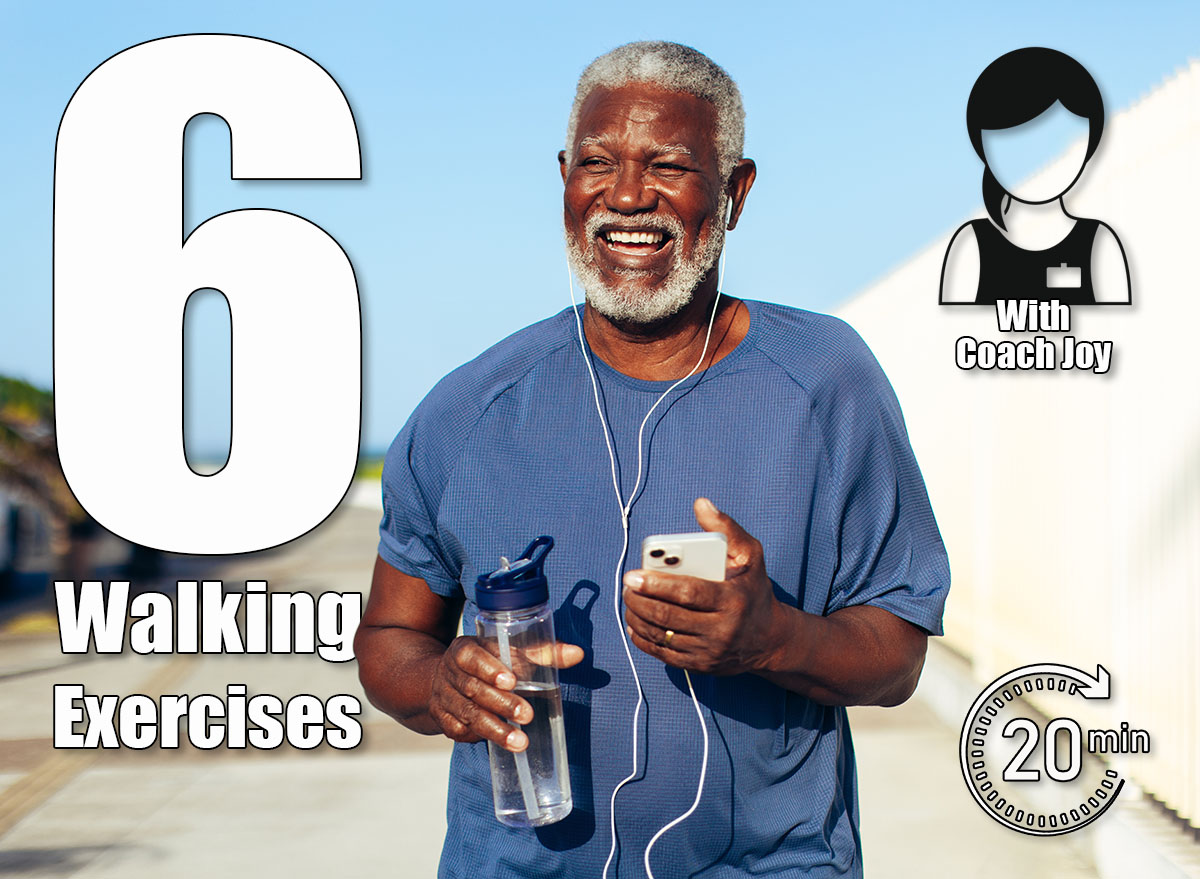 A happy senior Black man runs along a seaside promenade holding a water bottle and smartphone, wearing earphones and a joyful expression. 6 Walking Exercises That Reverse Aging Better Than Running After 50. Cover