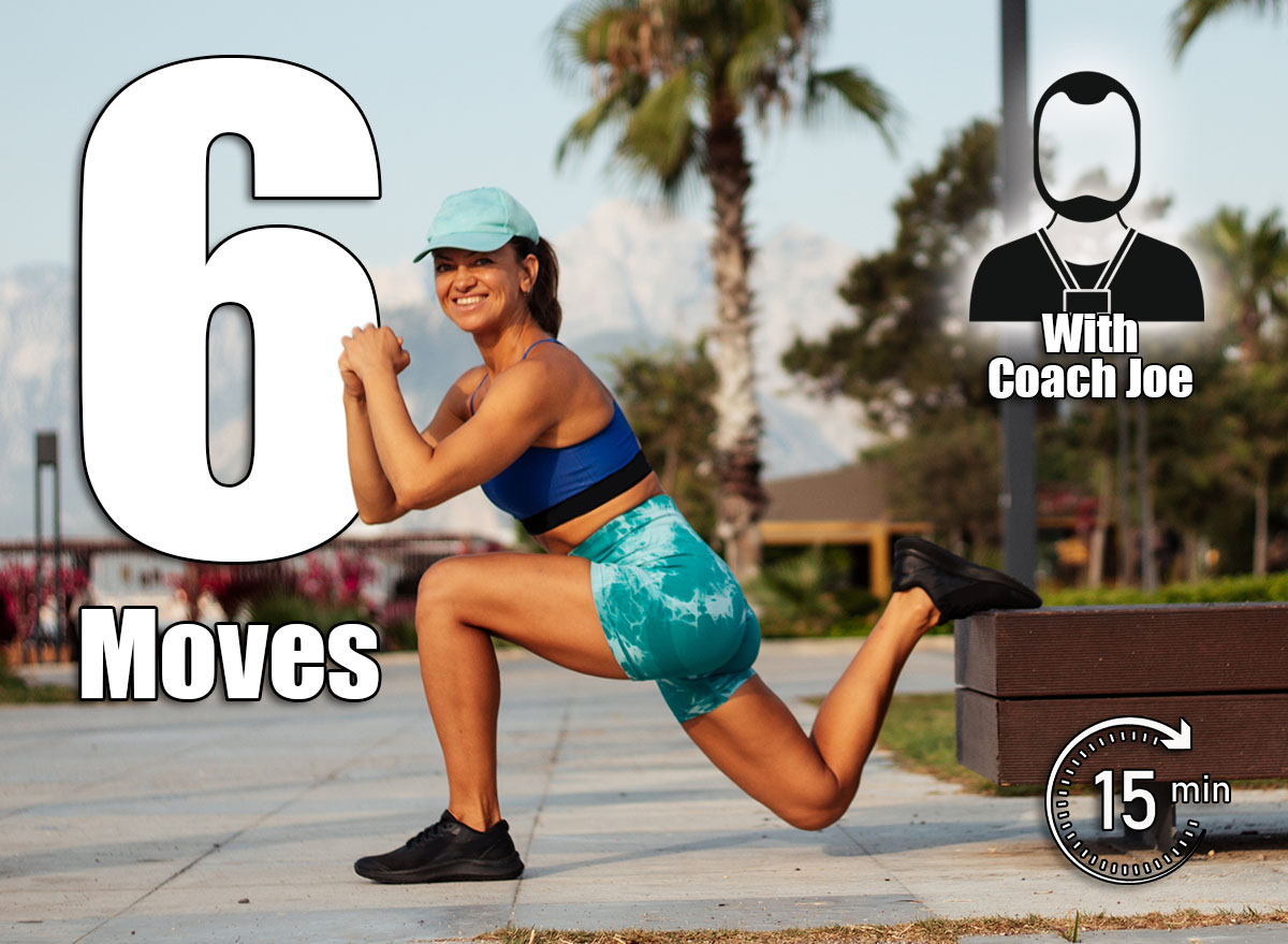 athletic woman doing squats against the background of the sea and mountains. Bulgarian raids. 6 Bodyweight Exercises That Build Muscle Faster Than Weight Lifting After 45. Cover