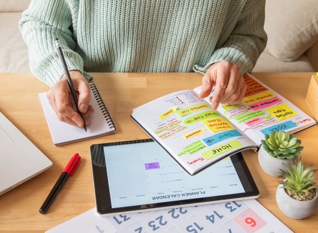 Organized Woman Managing Work Or Home Agenda, Setting Goals, Planning Events, Meetings, Budget, Daily Expenses, Shopping List, Productivity, Time Management, And Personal Development.