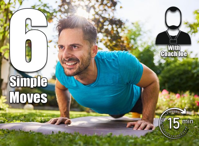 Smiling man doing pushups in the backyard garden. 6 Simple Moves That Build More Muscle Than Expensive Equipment After 40. Cover