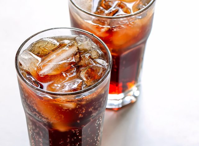 Iced diet cola without sugar in two glasses