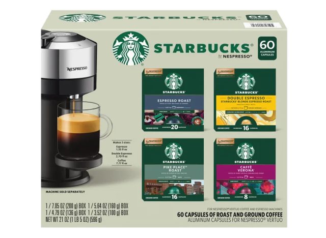 Starbucks Coffee and Espresso Capsules for Nespresso Vertuo Machines 60-count Variety Pack