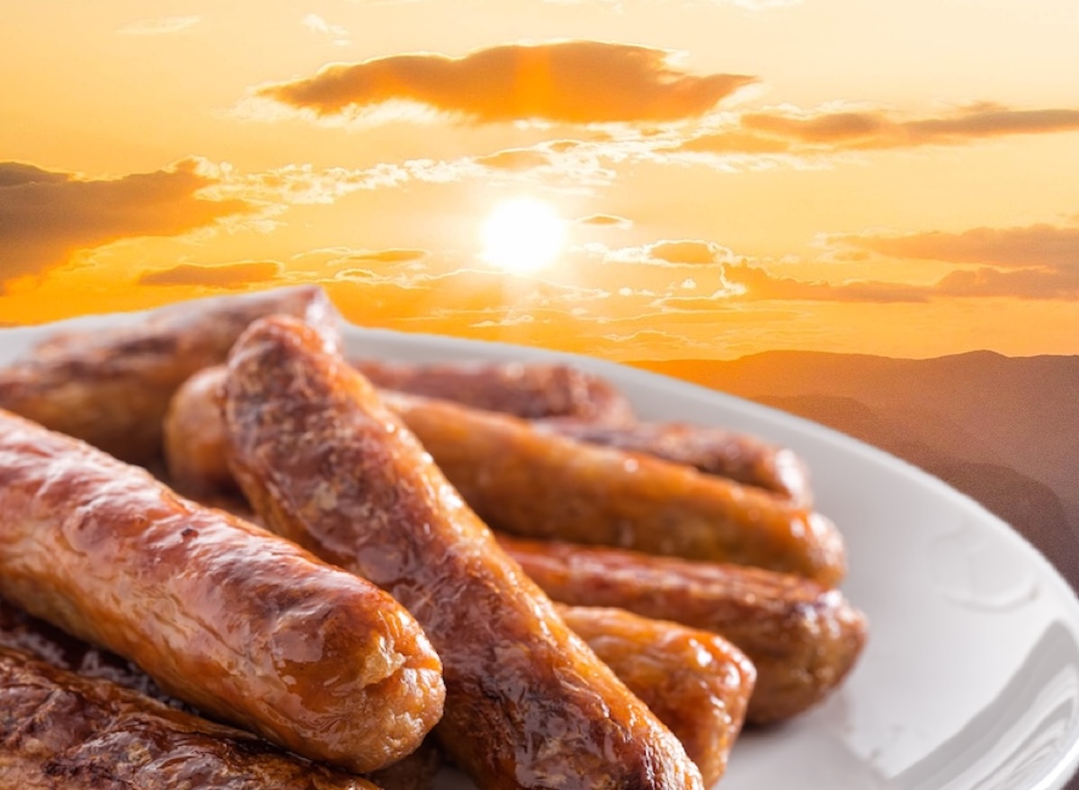Cliff, sunrise, sausage
