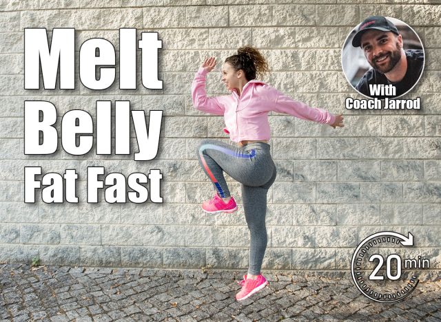 Joyful sporty Latin girl jumping high and raising knee. Street dancer warming up intensively before street workout. Student enjoying free fitness. Fitness and street workout concept. The #1 Bodyweight Workout for Women To Melt Hanging Belly Fat After 40. Cover