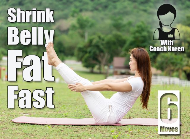 Beauty Asian woman practice yoga boat pose or Navasana pose stretching exercise muscle with yoga meditation relax and refresh health on green grass feeling happiness and comfortable,Healthcare Concept. The Only 6 Yoga Exercises You Need To Shrink Your Belly — UPDATE. Cover