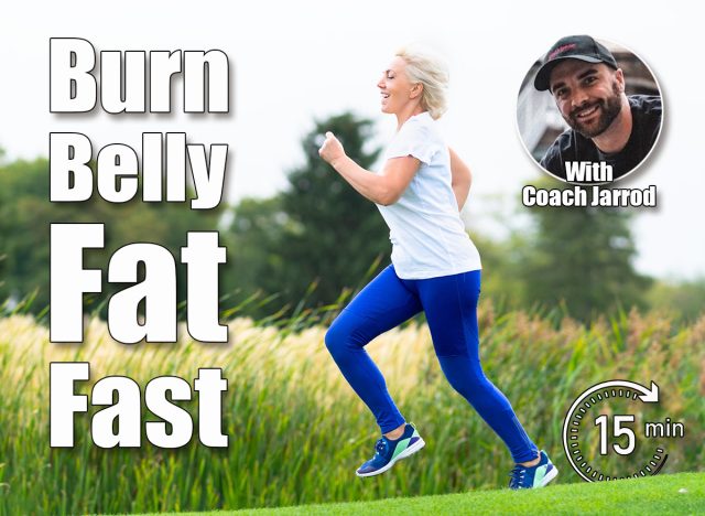 Fit athletic mature woman running alongside reeds on the shore of a lake in a park in a health and fitness concept. 5 Bodyweight Exercises That Torch Belly Fat Without Getting on the Floor After 50. Cover