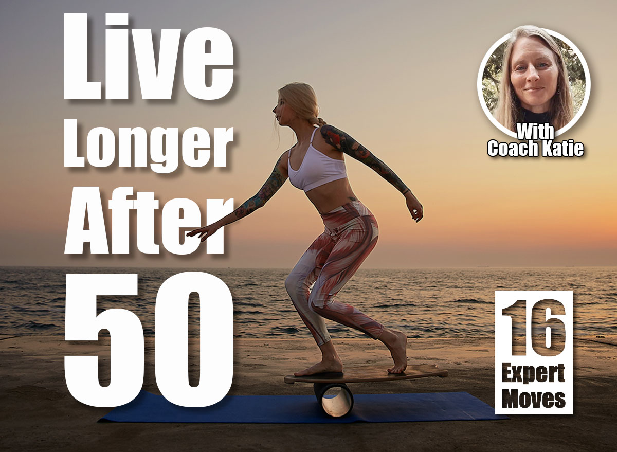 Young slim tattooed female with good physical condition balancing on board over sea view, doing exercises with balancer on seafront on early morning, wearing sporty top and leggins. 16 Best Exercises for Women Over 50 To Live Longer — UPDATE. Cover
