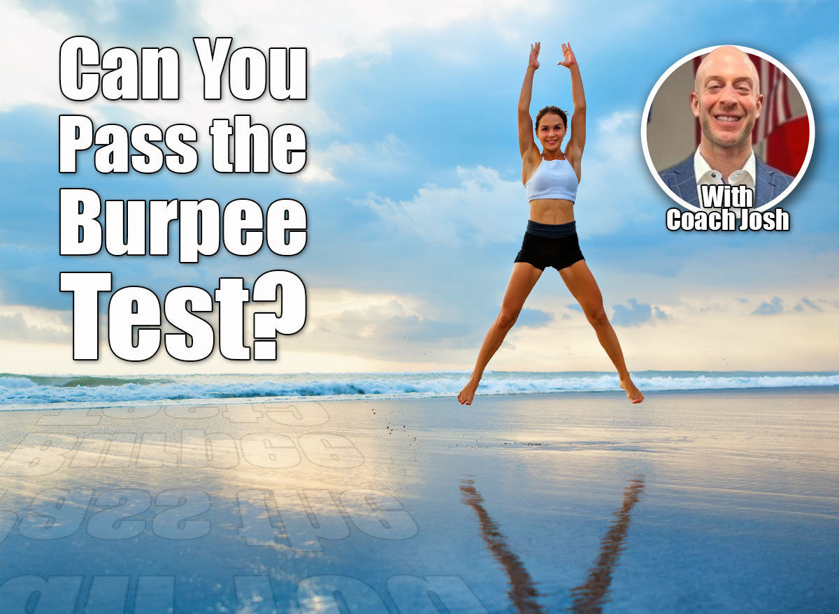 Young woman doing jumping jack or star jumps exercise to burn fat, keep fit. Sunset beach, blue sky background. Healthy lifestyle at training camp, outdoor fitness activity, family summer holiday. Over 40? If You Can Do This Many Burpees Without Stopping, Your Fitness Is Elite Level. Cover