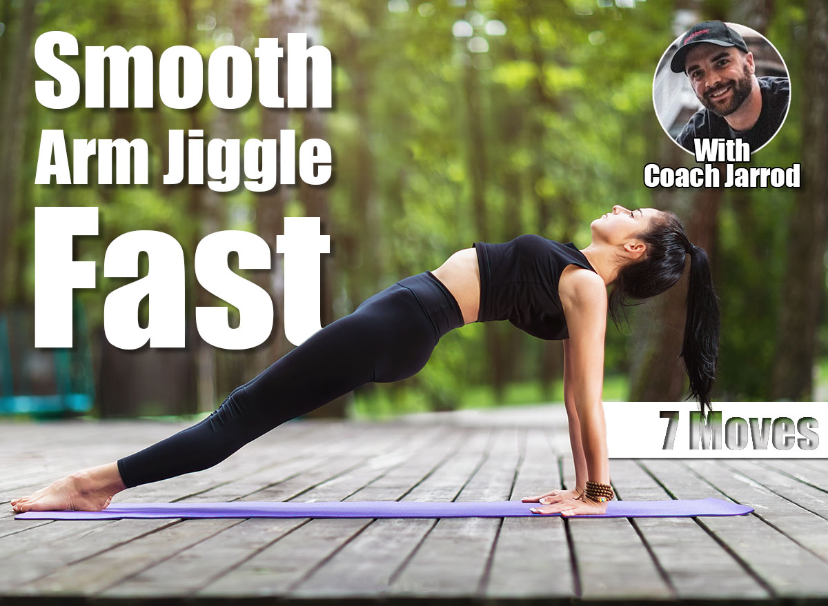 Female trainer in sportswear, practicing yoga asanas, doing the reverse plank. 7 At-Home Arm Exercises That Smooth Jiggle in 30 Days After 45—No Weights. Cover