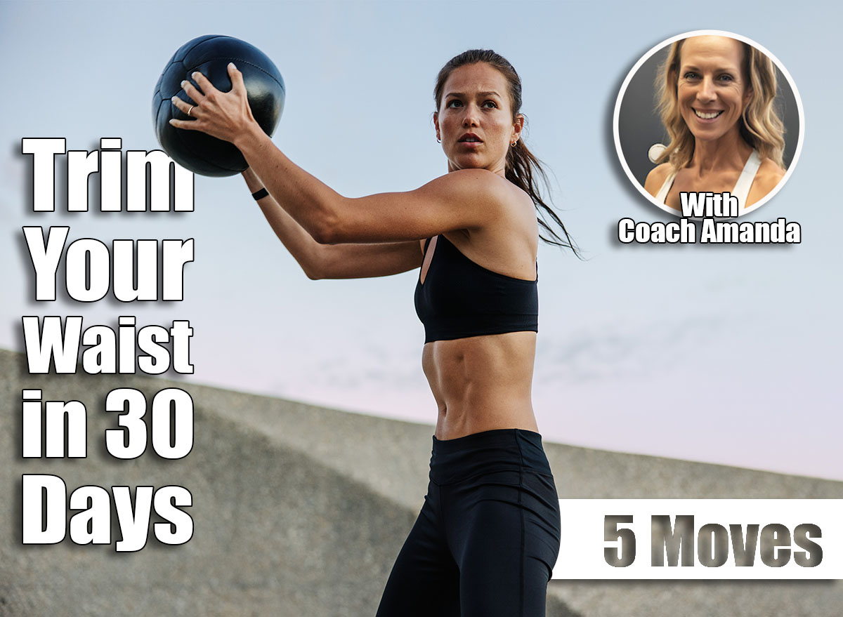 Athletic woman doing fitness training holding a medicine ball. Woman in fitness wear doing workout with a medicine ball outdoors. 5 Quick Standing Ab Moves to Trim Your Waist in 30 Days After 40 (No Crunches). Cover