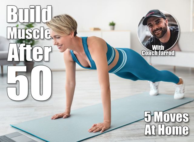 Full Body Length Of Smiling Lady In Blue Sportswear Doing Push Ups Exercise Or Standing In Phalakasana Plank Position On Yoga Mat In Living Room Using Pc Making Video Call With Personal Instructor. 5 Bodyweight Power Moves That Stop Muscle Loss After 50—In Your Living Room. Cover