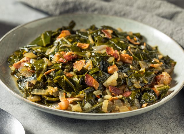 Homemade Southern Sauteed Collard Greens with Onion and Bacon
