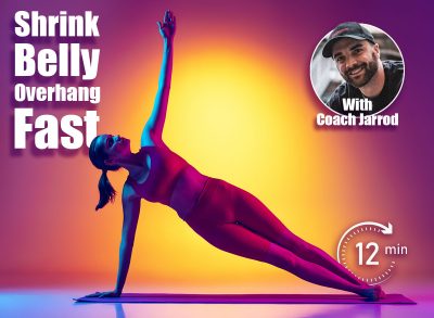 Portrait of young fit girl doing yoga stretching exercises, standing in side plank isolated over gradient pink and yellow background in neon Concept of youth, sport, health, fitness, wellness. 4 Daily Moves That Target Belly Overhang in 30 Days After 50. Cover