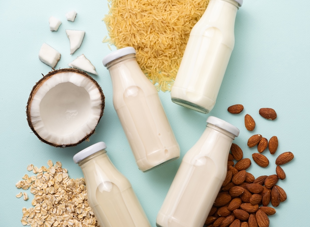 Types,Of,Plant based,Milk,In,Glass,Bottles.,Coconut,,Rice,,Almond