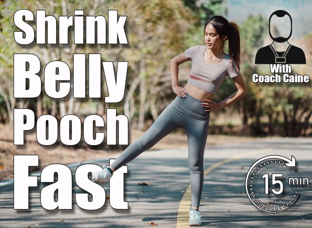 Young woman in athletic wear exercising outdoors, performing a side leg lift on a park path surrounded by trees. 7 Standing Moves That Shrink Belly Pooch in 30 Days After 45. Cover