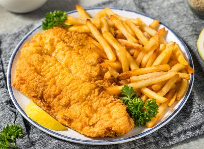 Homemade Deep Fried Catfish with French Fries and Parsley