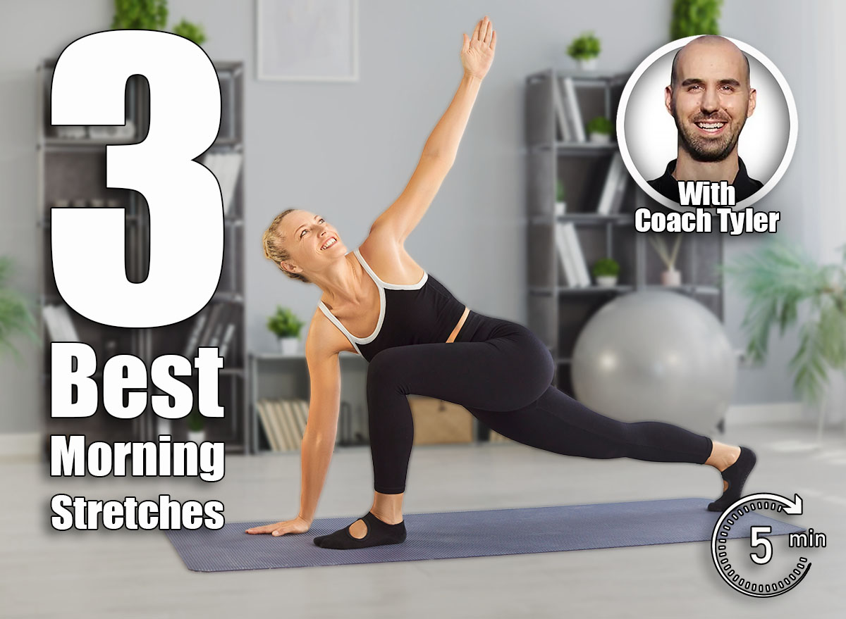 Home yoga workout of girl standing in Twisted side angle pose on fitness mat. Young woman stretching, athlete training strength of muscle, flexibility. Pilates, gymnastics, balance asana concept. 3 Morning Stretches That Boost Energy Better Than Coffee in 5 Minutes. Cover