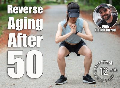 Asian female runner doing squat in the park. The squat is a body resistance exercise that works the leg muscles. 4 Simple Bodyweight Moves That Reverse Aging Faster Than Running After 50. Cover