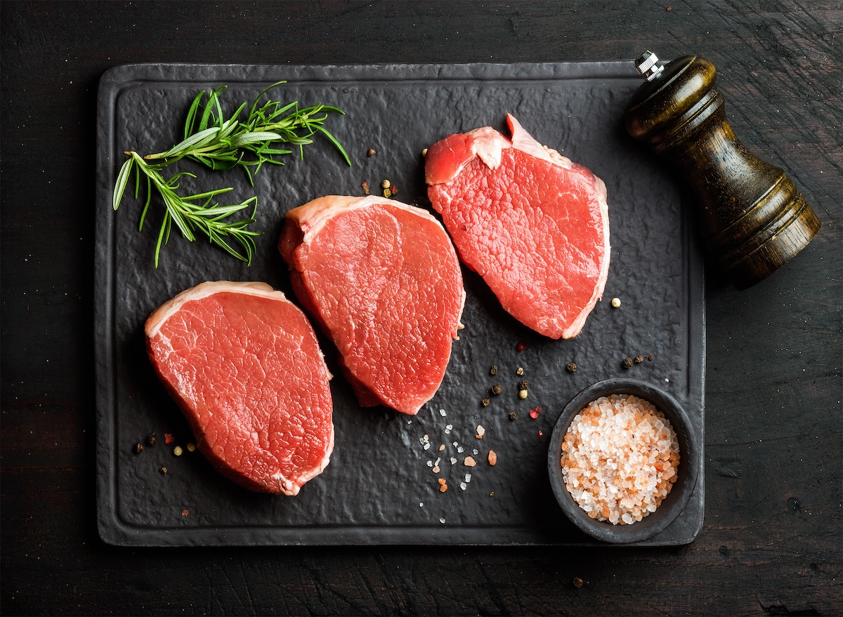 Raw,Beef,Eye,Round,Steaks,With,Spices,And,Rosemary,On