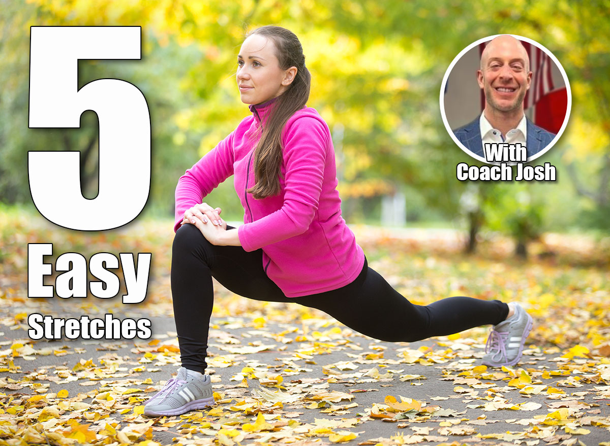 Sporty beautiful happy young woman warming up, stretching before morning running routine, doing high lunges, exercises for legs, hips and buttocks, working out outdoor on autumn day. Full length. 5 Driveway Stretches That Reverse Stiffness Better Than Massage Therapy After 50. Cover