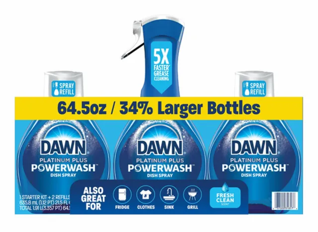 Dawn Platinum Plus Powerwash Dish Soap Spray, Fresh Clean, 1 Starter Kit + 2 Refills