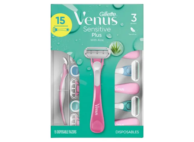 Gillette Venus Sensitive Plus Disposable Razor, 15-count