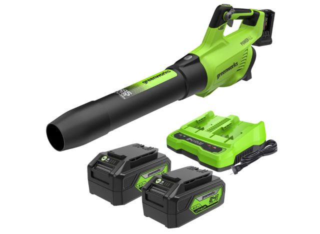 Greenworks 2x24V Blower (2) 5 AH Batteries and Dual Port Charger