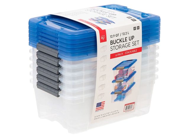 IRIS 12.9 Quart Buckle Up Storage Bin, 6-pack