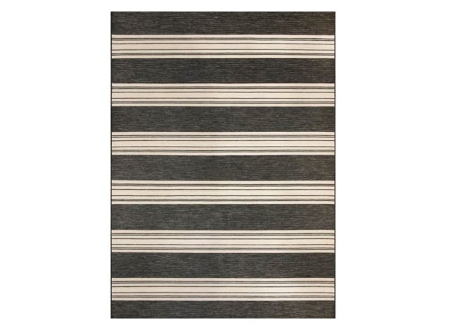 Mineral Springs Outdoor Area Rug Huntington Stripe, Black & Ivory