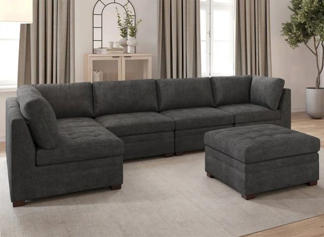 Thomasville Tisdale Modular Sectional 6-piece Dark Gray with Storage Ottoman