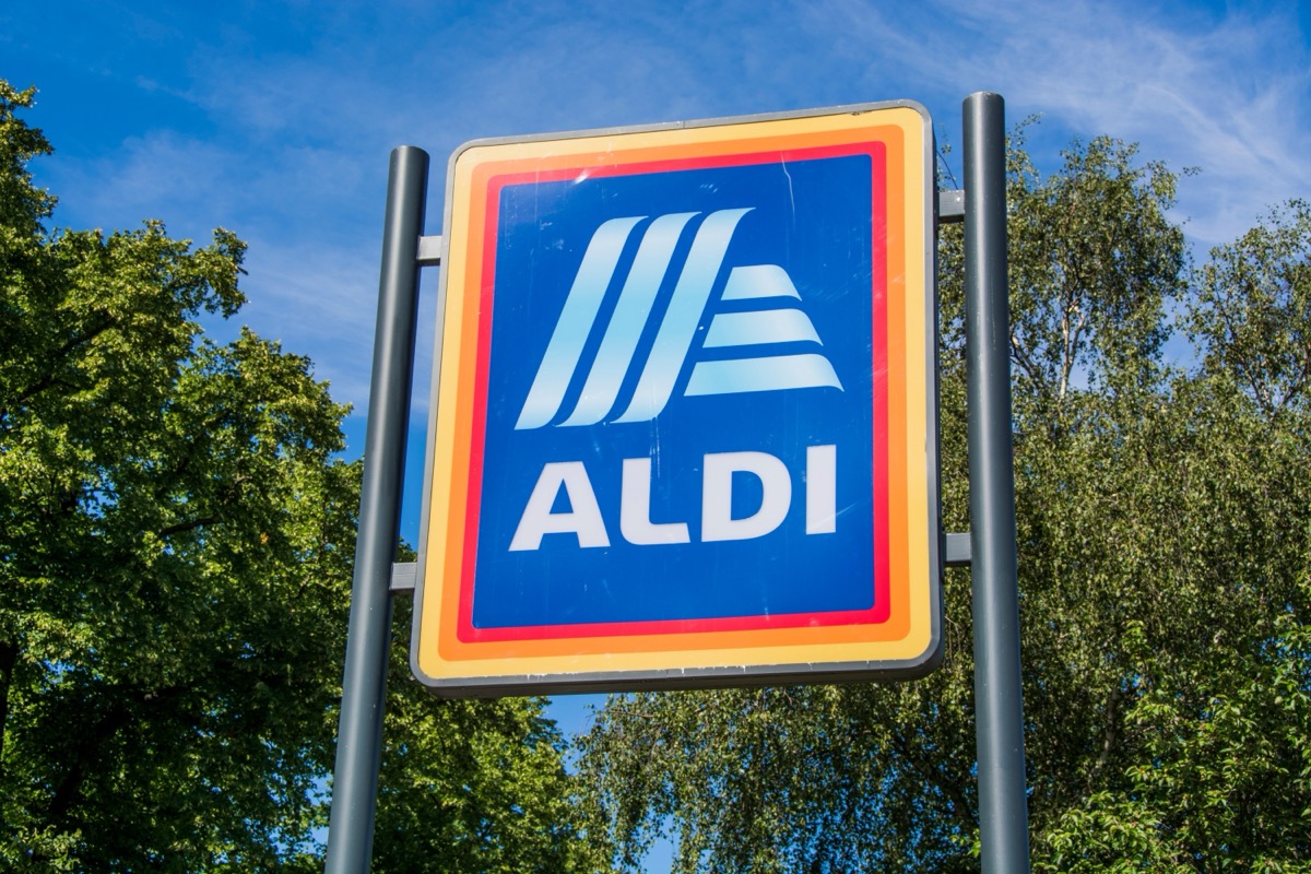 Pontefract ,Wakefield , UK 12 July 2025 : One famous German discount supermarket chains brand in UK , with cloudy blue sky