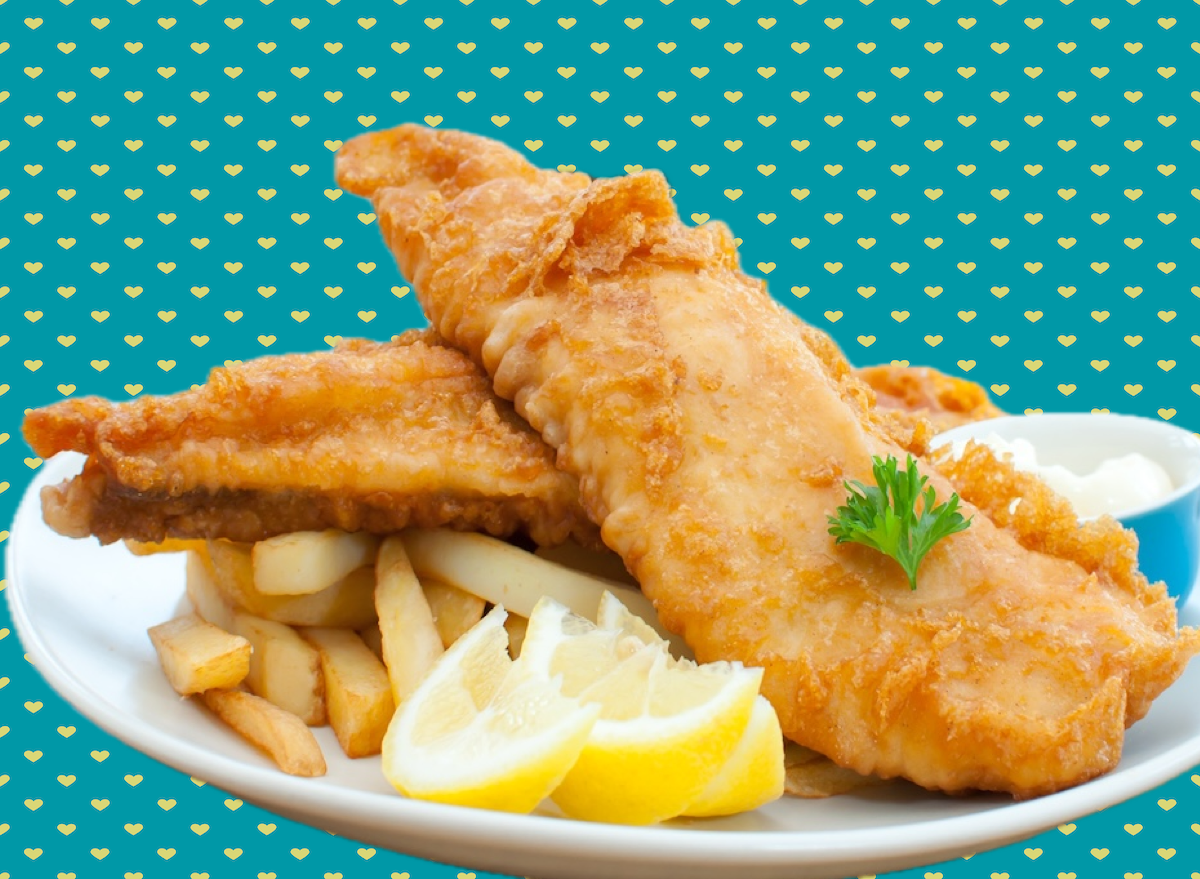 Hearts, yellow, blue, fried cod
