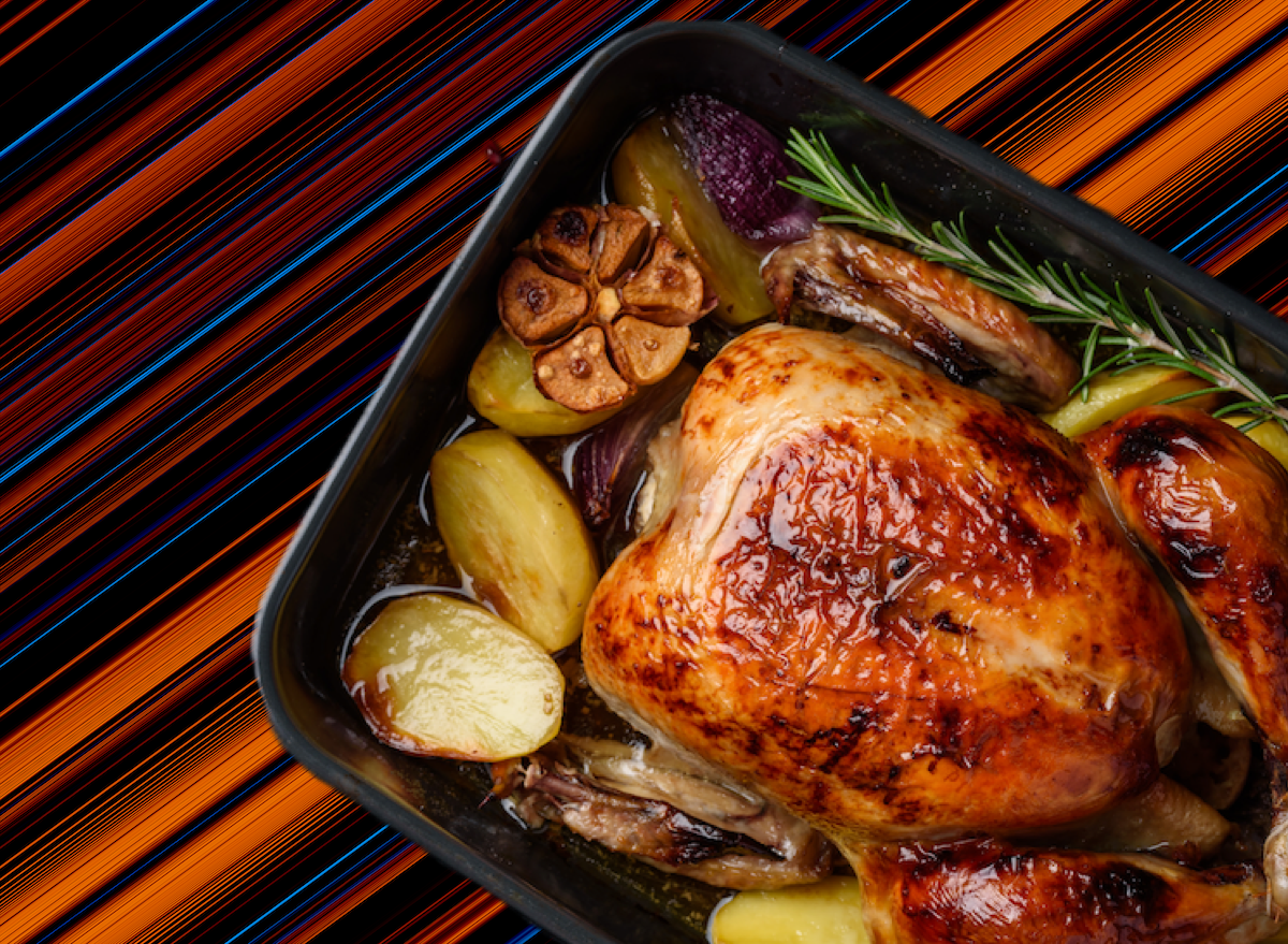 Background, stripes, roasted chicken