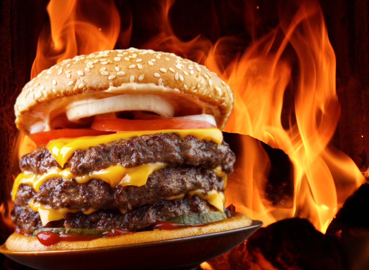 Flames, cheeseburger
