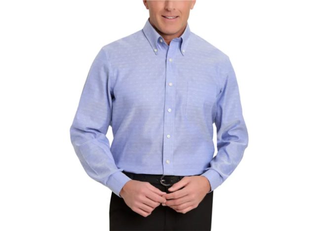 Kirkland Signature Men's Traditional Fit Dress Shirt, Blue White Dot Dobby