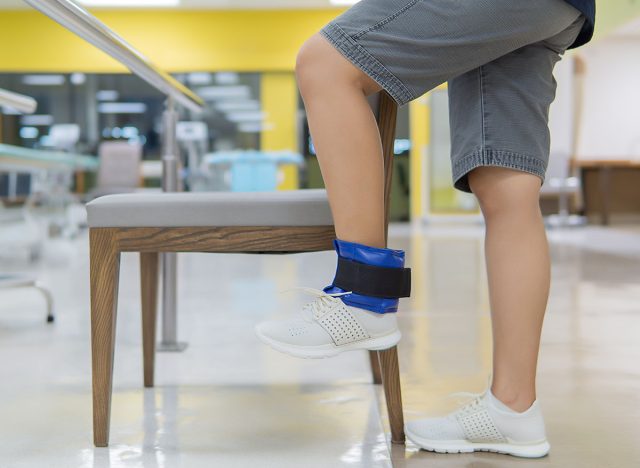 Medical and healthcare concept, Female patients practice weight training exercise in the gym.