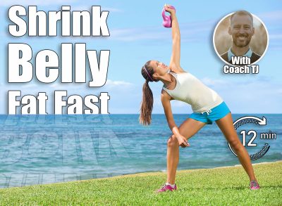 Fitness exercise woman using kettlebell in fitness strength training workout outside on grass by the ocean. Beautiful young fit instructor and fitness model. 4 Standing Core Exercises That Flatten Belly Faster Than Planks After 50. Cover