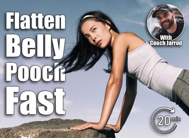 Strength training inclined planking fitness woman working out core with angled push up exercise on rock. Asian athlete exercising with body weight exercises for toned body. Panorama banner. 7 Kitchen-Counter Exercises That Shrink Belly Pooch After 50. Cover