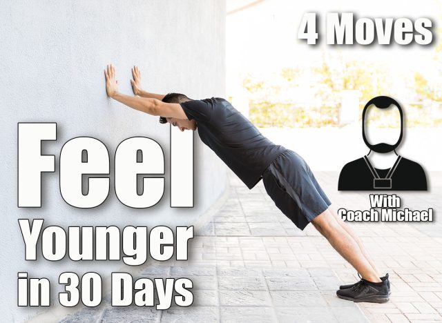 Profile shot of focused man in sportswear pushing wall on footpath in city. 4 Bodyweight Exercises That Reverse Aging Signs in 30 Days. Cover