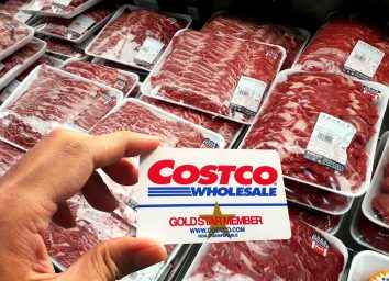 Costco Wholesale Warehouse Shopping, Member Club, Member Card, Meat Packaging as Background