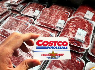 Costco Wholesale Warehouse Shopping, Member Club, Member Card, Meat Packaging as Background