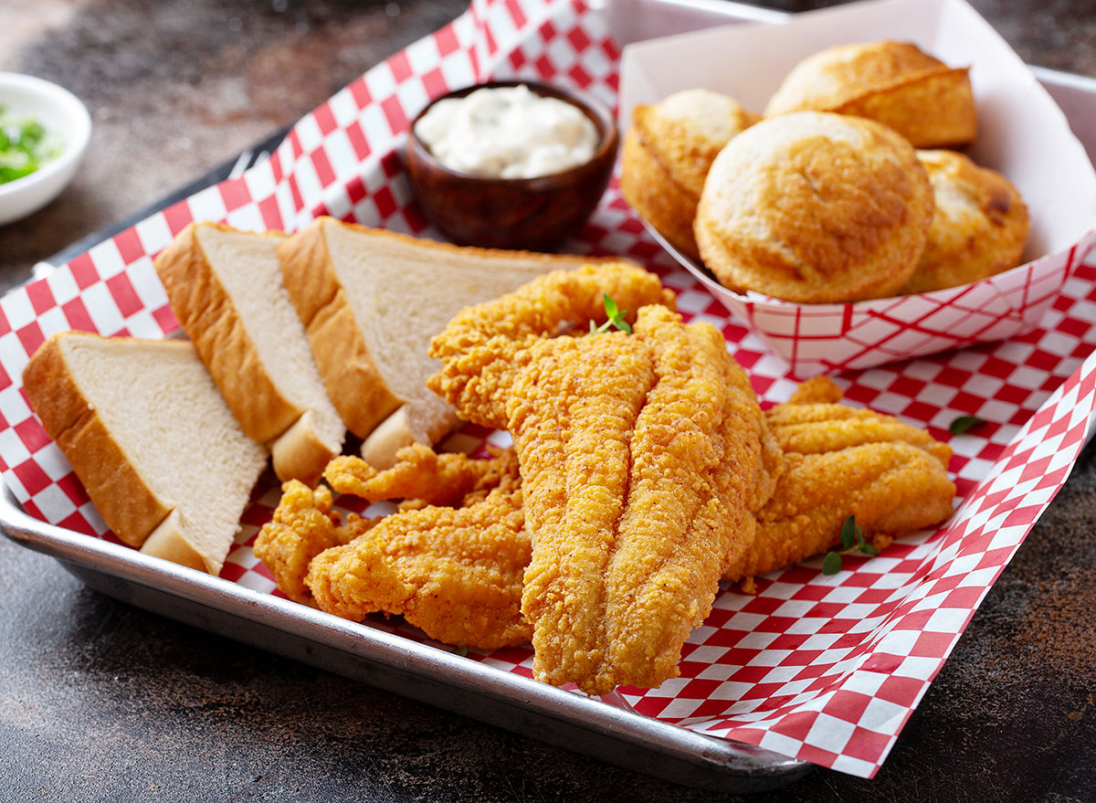 Fried catfish with cornbread dipped with buttermilk and seasoned with cornmeal, southern tradition