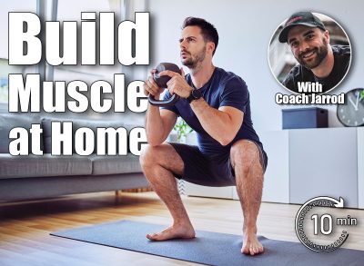 Training at home, young man doing squats with kettlebell weights. 10-Minute At-Home Strength Routine That Builds More Muscle Than the Gym After 50. Cover