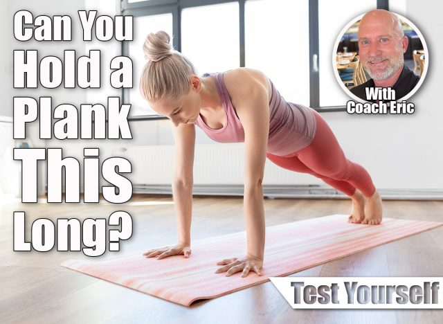 fitness, sport and yoga concept - young woman doing high plank exercise on mat at home. Over 50? If You Can Hold a Plank for This Long, Your Core Is Stronger Than Most. Cover