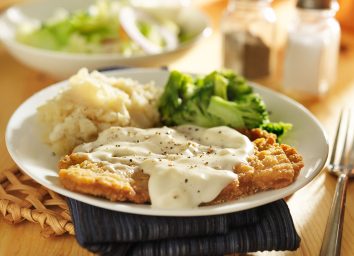 country fried steak with southern style peppered milk gravy