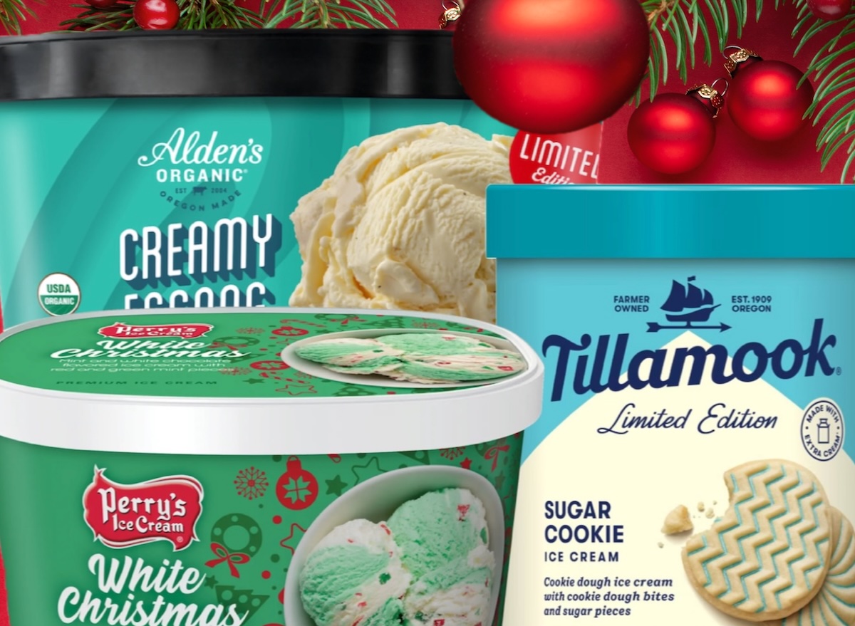 Fir branches, ice cream, holiday