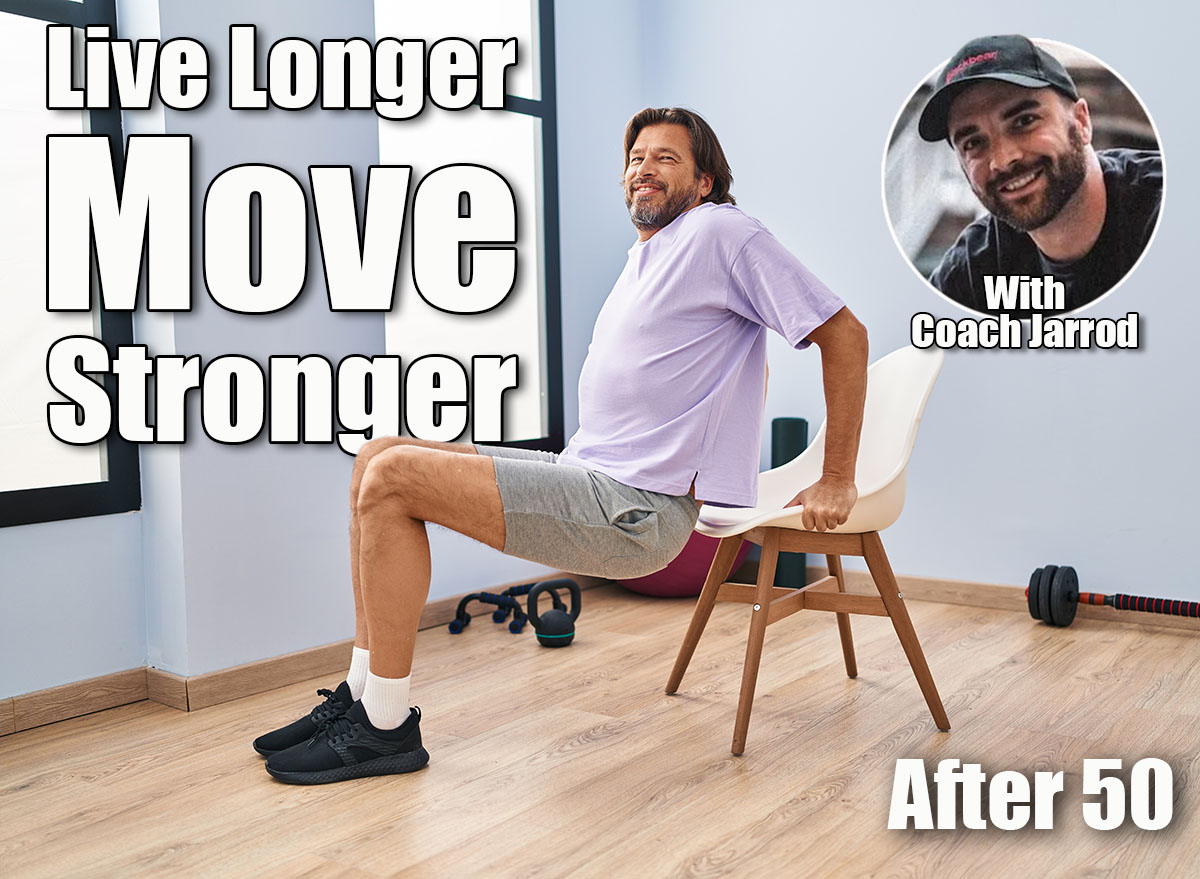 Middle age man smiling confident sitting on chair stretching at sport center. 5 Chair Exercises Men Over 50 Must Do To Live Longer. Cover